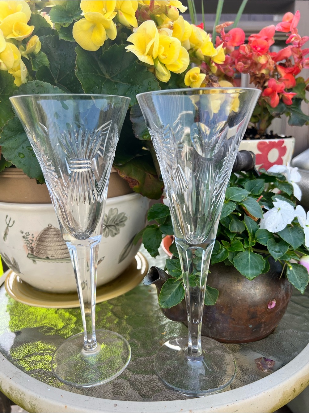 Waterford Crystal Millennium Happiness Champagne Toasting Flutes Set 2 Vtg Bow